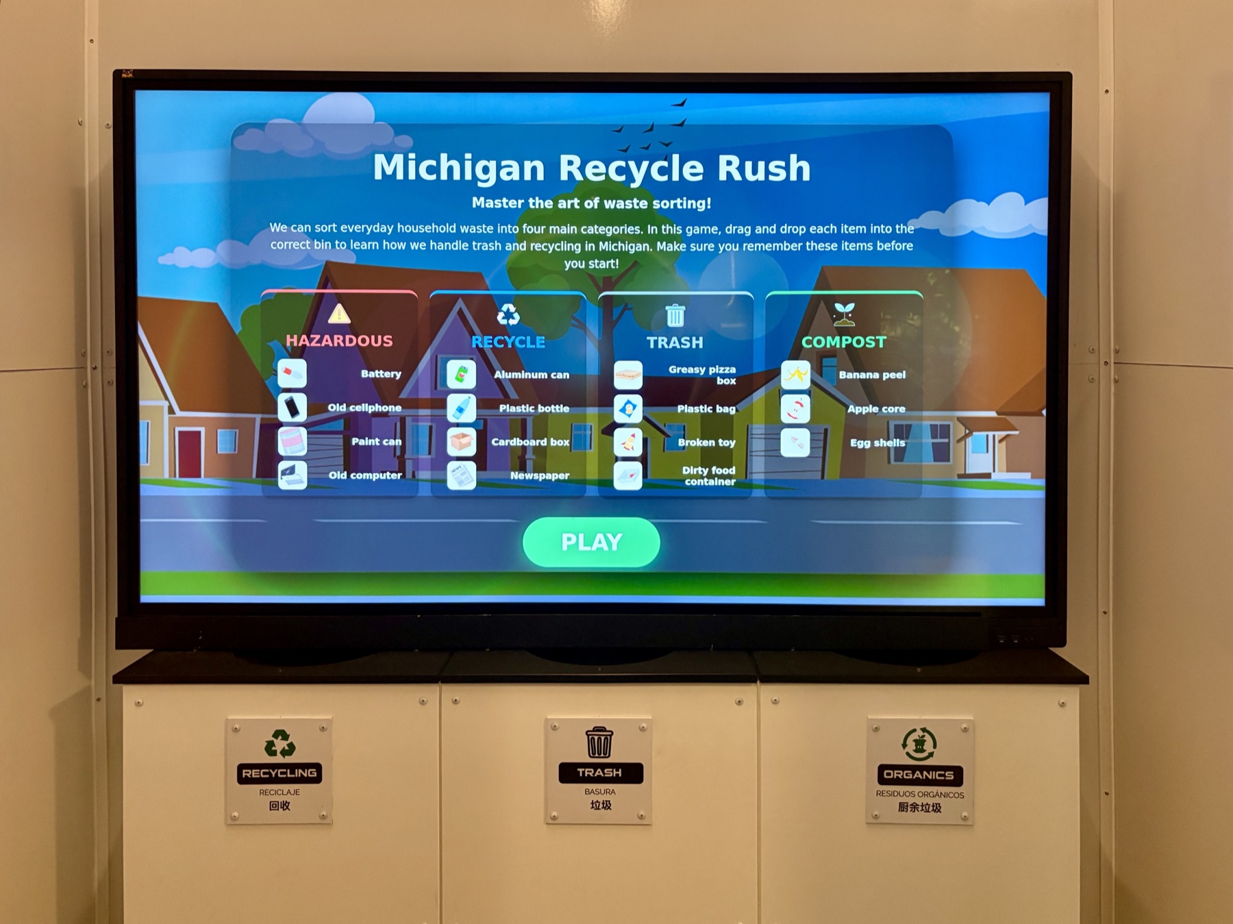 Recycling game installation on the museum floor